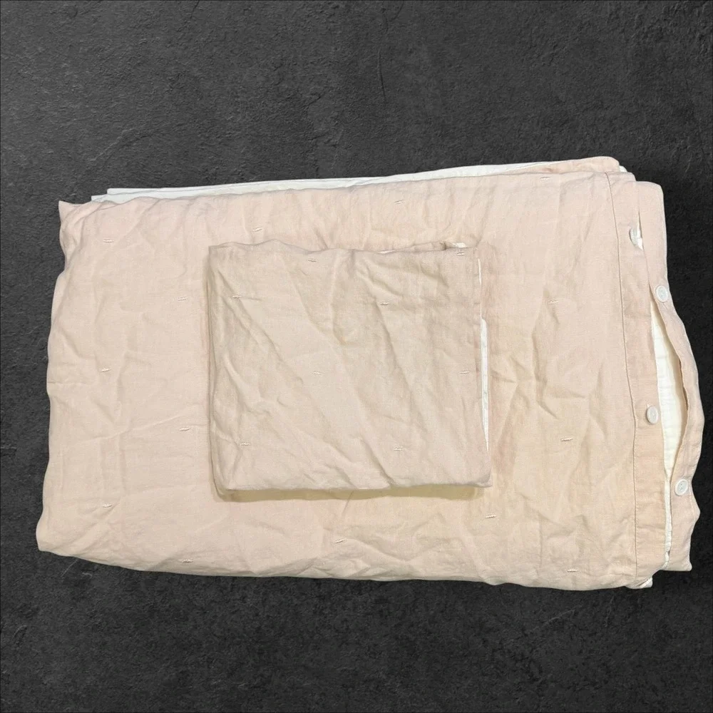 MM Linen Washed Linen King Cotton Duvet  Cover 1 Sham Blush Pink White